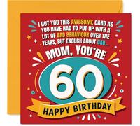 Funny 60th Birthday Card for Mum - Big 6-0 Laughs Guaranteed - Playful 'Mum, You're 60' Text with Bold Celebratory Colours - 145mm Square, Envelope Included