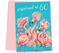Funny 60th Birthday Card for Women - Sensational at 60 Flamingo Greeting Card for Her - Humorous Female Friend Sister Mum Wife Turning Forty