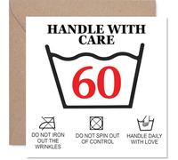 Funny 60th Birthday Card - Handle with Care - Playful Care Instructions and Bold 60 Motif - Light-hearted Way to Mark a Milestone - 145mm Square, Envelope Included