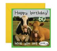Funny 60th Birthday Card - Herd You Are Sixty Cow - Gifts for Him, Her, Brother, Sister, Friends, Bestie, BFF, Mates, Lad, Bro, Mum, Dad - Sixtieth - Comes with Stickers