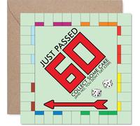 Funny 60th Birthday Card - Level Up at 60 - Monopoly-inspired Cake and Cheeky Banter - Hilarious Nod to Milestone Birthdays - 145mm Square, Envelope Included
