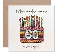 Funny 60th Birthday Card - More Candles, More Cake! - Colourful Birthday Cake and Candles Design for a 60th Bash - 145mm Square, Envelope Included