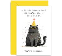 Funny 60th Birthday Cards, Birdie Told Me So I Ate It Cat Design, Deadpan Humour for Husband Dad Friend Mum Wife Sister Brother, Blank Inside