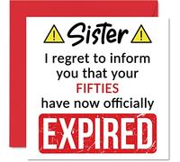Funny 60th Birthday Cards for Sister - Your Fifties Have Expired - Happy Birthday Card for Sister from Brother Step Sibling, 145mm Banter Joke Humour Bday Greeting Cards Gift