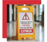 Funny 60th Birthday Cards for Men Women - Your Fifties Have Expired - Happy Birthday Card for Him Her Friend Cousin Work Colleague, 145mm x 145mm Banter Joke Humour Bday Greeting Cards Gift