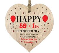 Funny 60th Birthday Gift For Women Men Wooden Heart Plaque, Light Wood Sign Keepsake, Happy Birthday Plus One, Girlfriend, Dad, Husband, Wife, Boyfriend, Mum Gifts From Son, Nan, Grandad Present