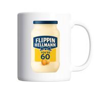 Funny 60th Birthday Gift Mug for Him/Her | 'Flippin' Hellmann You're 60' Mayonnaise Jar Design Parody Gift | Joke Novelty Mug for Men Women Parents | Sixtieth Bday Present Idea