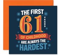 Funny 61st Birthday Card - Still a Big Kid at Heart - Bold Blue and Orange Design with Playful 61st Birthday Message - Guaranteed to Raise a Laugh - 145mm Square, Envelope Included