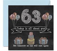 Funny 63rd Birthday Cards for Men Woman - Chalk Blackboard - Happy Birthday Card for Auntie Mum Dad Nanny Grandad Gran Uncle Grandma Cousin, 145mm Humour Banter Greeting Cards