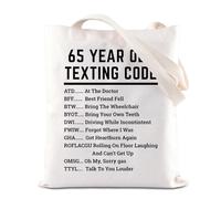 Funny 65 Birthday Gift Senior Citizen Texting Code Tote Bag Age 65 Gift Retired Life Gift 65 Year Old Texting Code Canvas Bag (65 year old Tote)
