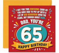 Funny 65th Birthday Card for Dad - Big Laughs for Turning 65 - Bold Red, Yellow and Blue Design with Playful Humour - 145mm Square, Envelope Included