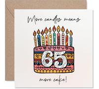 Funny 65th Birthday Card - More Candles, More Cake! - Colourful 65th Birthday Design with Vibrant Cake and Candles - 145mm Square, Envelope Included