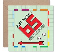 Funny 65th Birthday Card - Passed Go at 65 - Monopoly-inspired Cake and Cash Gag - Playful Nod to Milestone Fun - 145mm Square, Envelope Included