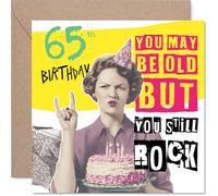 Funny 65th Birthday Card - Still Rocking at 65 - Bold Celebration Design with Playful Humour - Perfect for a Milestone Birthday Laugh - 145mm Square, Envelope Included
