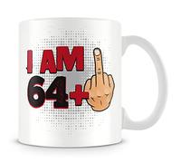 Funny 65th Birthday Mug - “I AM 64+1” Middle Finger Design - Bold Rude & Offensive 65th Gift - 11oz Ceramic Cup