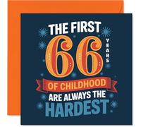 Funny 66th Birthday Card - Still a Big Kid at Heart - Bold Blue and Orange Design with Playful Typography - 145mm Square, Envelope Included