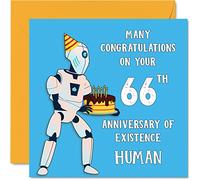 Funny 66th Birthday Cards for Men Woman - Robot Droid - Happy Birthday Card for Dad Mum Grandad Nanny Grandma Gran Uncle Auntie Cousin, 145mm Joke Humour Banter Greeting Cards