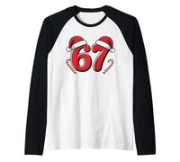 Funny 67 Meme Christmas Candy Canes Santa Hat Raglan Baseball Tee