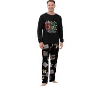 Funny 67 Meme Pyjamas Set Mens Women Funny Six Seven 67 Number Pinted Sleepwear Long Sleeve Pjs Tops and Pants 2 Piece Outfit for Adults (Black, S)