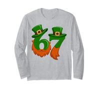 Funny 67 Viral Leprechaun Hat Beard Six Seven St Paddy Kids Long Sleeve T-Shirt