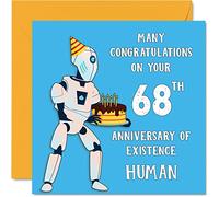 Funny 68th Birthday Cards for Men Woman - Robot Droid - Happy Birthday Card for Dad Mum Grandad Nanny Grandma Gran Uncle Auntie Cousin, 145mm Joke Humour Banter Greeting Cards