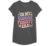 Funny 70s Retro Menopause Midlife Cougar Puberty T-Shirt, Girls, Asphalt Grey, Small