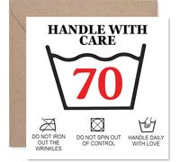 Funny 70th Birthday Card - Handle with Care - Humorous 70th Design with Playful Care Instructions - A Cheeky Way to Mark a Big Birthday Milestone - 145mm Square, Envelope Included