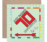 Funny 70th Birthday Card - Level Up at 70 with Monopoly-inspired Laughs - Cheeky Cake-collecting Twist for a Milestone Birthday - 145mm Square, Envelope Included