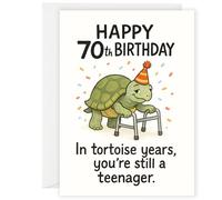 Funny 70th Birthday Card with Tortoise Design, Humorous Age Joke, Party Celebration Greeting Card