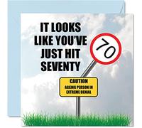 Funny 70th Birthday Cards for Men Woman - Just Hit Happy Birthday Card for Dad Mum Brother Sister Grandad Nanny Grandma Uncle Auntie, 145mm Banter Joke Bday Greeting Cards