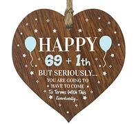 Funny 70th Birthday Gift For Women Men Wooden Heart Plaque, Dark Wood Sign Keepsake, Happy Birthday Plus One, Girlfriend, Dad, Husband, Wife, Boyfriend, Mum Gifts From Son, Nan, Grandad Present