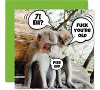 Funny 71st Birthday Cards for Men Woman - Old Monkeys - Happy Birthday Card for Dad Mum Great Grandad Grandpa Nanny Grandma Gran Uncle Auntie, 145mm Rude Joke Offensive Humour Greeting Cards