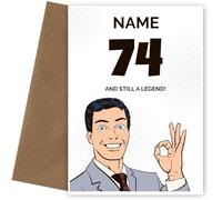 Funny 74th Birthday Card for Him | Retro Pop Art Guy | male Happy Birthday Card for their 74th Bday when they turn 74 Years Old! For a Dad, Husband, Uncle, Brother, Friend