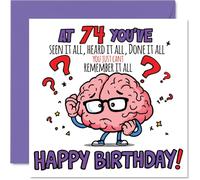 Funny 74th Birthday Card - Memory's a Bit Fuzzy at 74 - Cartoon Brain with Playful Caption - Sure to Raise a Birthday Chuckle - 145mm Square, Envelope Included