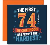 Funny 74th Birthday Card - Still a Big Kid at Heart - Bold Blue and Orange Childhood Motif - Perfect for Playful 74th Birthdays - 145mm Square, Envelope Included