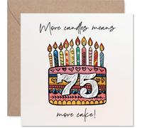Funny 75th Birthday Card - More Candles, More Cake! - Colourful Cake and Candles Motif with Vibrant Design - 145mm Square, Envelope Included