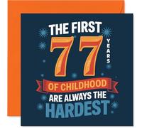 Funny 77th Birthday Card - Still a Big Kid at Heart - Bold Blue and Orange Design with Playful Childhood Quote - 145mm Square, Envelope Included