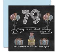 Funny 79th Birthday Cards for Men Woman - Chalk Blackboard - Happy Birthday Card for Uncle Mum Dad Grandpa Great Grandad Grandma Gran Nanny Auntie, 145mm Humour Banter Greeting Cards