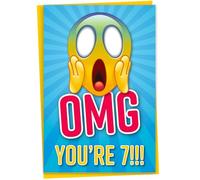 Funny 7th Birthday Card for Son or Daughter, OMG You're 7 Screaming Emoticon, Grandchild Card, Sister Birthday Card, Brother Birthday Card, Card for Boy or Girl
