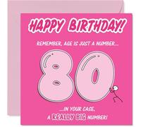 Funny 80th Birthday Card - Big Birthday Laughs - Playful Pink Design with Bold '80' and Cheeky Age Joke - Sure to Get a Grin from the Whole Family - 145mm Square, Envelope Included