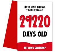 Funny 80th Birthday Card for Men and Women - Officially 29220 Days Old - Humorous 80th Birthday Card, 80, Bday Cards