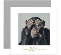 Funny 80th Birthday Card for Men - Monkey Photo Birthday Card for Him or Her - Hilarious Chimp Birthday Card for Uncle Brother Dad Grandad - Birthday Gift for Him - Eightieth Birthday Gift