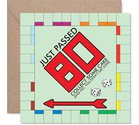 Funny 80th Birthday Card - Milestone Laughs at 80 - Monopoly-inspired Board Game Humour with Playful Cake Twist - 145mm Square, Envelope Included