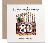 Funny 80th Birthday Card - More Candles, More Cake - Bright Birthday Cake and Cheerful Candles Design - Colourful Fun to Celebrate Turning 80-145mm Square, Envelope Included