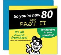Funny 80th Birthday Card - Turning 80 with a Wicked Sense of Humour - Playful Cartoon and Bold Yellow Design - 145mm Square, Envelope Included
