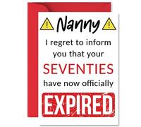 Funny 80th Birthday Cards for Nanny - Your Seventies Have Expired - Happy Birthday Card for Nanny Nan from Grandson Granddaughter, A5 Banter Joke Humour Bday Greeting Cards Gift