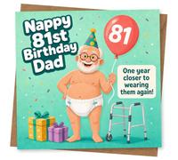 Funny 81st Birthday Card for Dad, Humorous Daddy Birthday Card with Retro Old Man Design and Cheeky Message