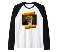 Funny 90s Mall Portrait Frog Meme Respect The Drip Graphic Raglan Baseball Tee