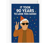 Funny 90th Birthday Card for Men - “It Took 90 Years to Look This Good” - Cool Grandpa Design with Peace Sign & Sunglasses - Humorous Milestone Greeting for Dad, Uncle, Friend or Husband