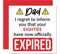 Funny 90th Birthday Cards for Dad - Your Eighties Have Expired - Happy Birthday Card for Dad Daddy Papa from Son Daughter, 145mm Banter Joke Humour Bday Greeting Cards Gift